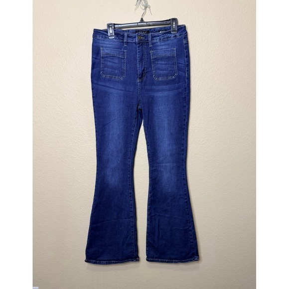 Judy Blue Denim - Judy Blue Patch‎ Pocket High Rise Flare Fit Dark Wash Jeans SZ 15 32